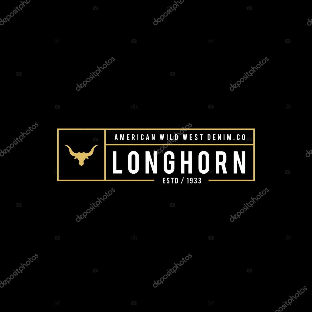 A great illustration for vintage and retro label of wild west, american denim, longhorn bull head.