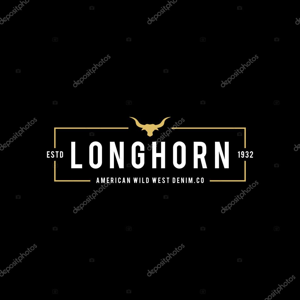 A great illustration for vintage and retro label of wild west, american denim, longhorn bull head.