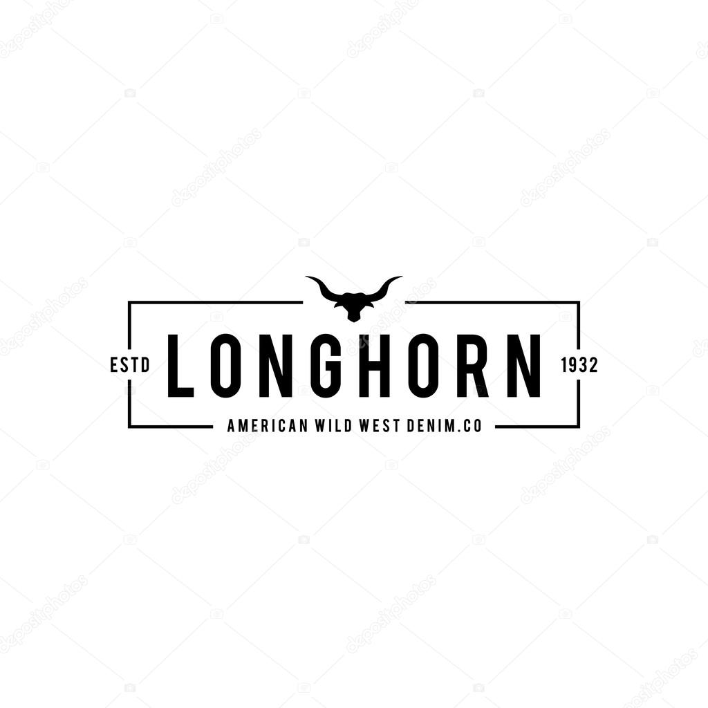 A great illustration for vintage and retro label of wild west, american denim, longhorn bull head.