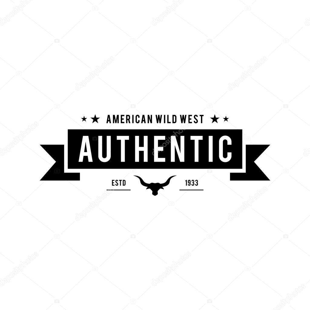 A great illustration for vintage and retro label of wild west, american denim, longhorn bull head.