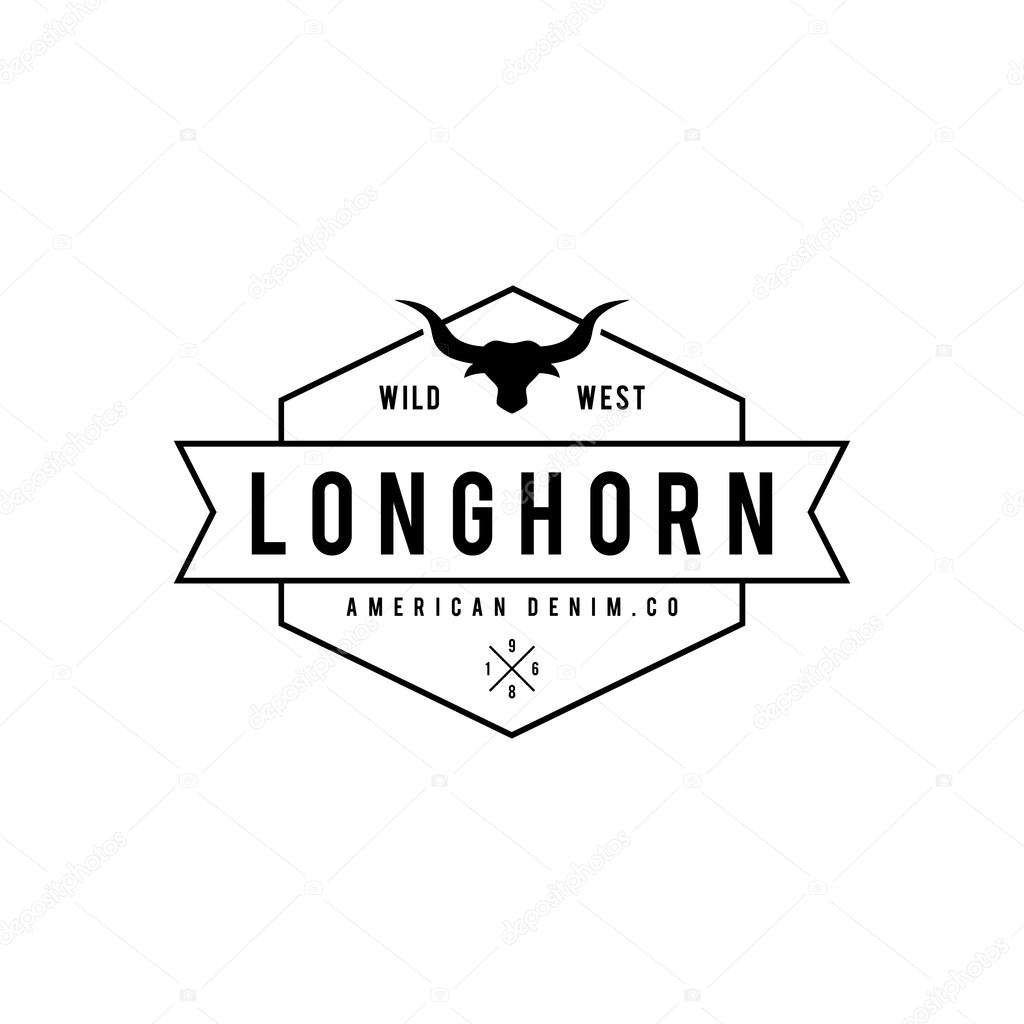 A great illustration for vintage and retro label of wild west, american denim, longhorn bull head.