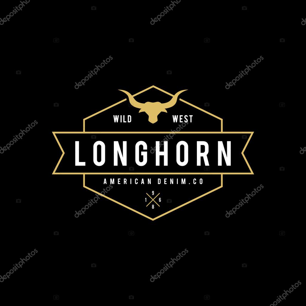 A great illustration for vintage and retro label of wild west, american denim, longhorn bull head.