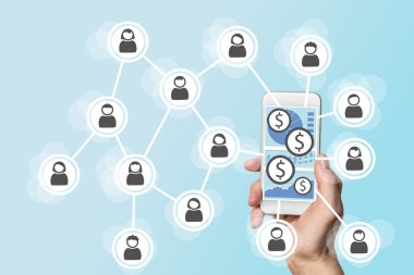 Mobile e-payment concept with smartphone and social network