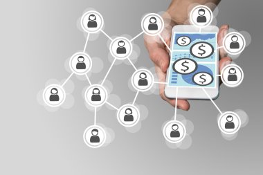 Mobile e-payment concept with smartphone and social network
