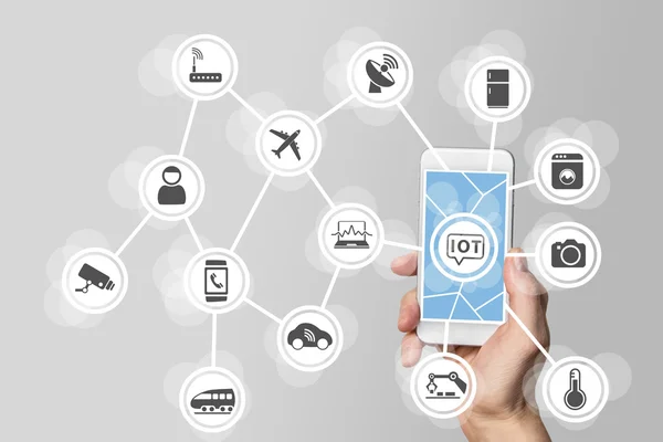 Internet of things (IOT) concept illustrated by modern smartphone managing connected objects — Stock Photo, Image