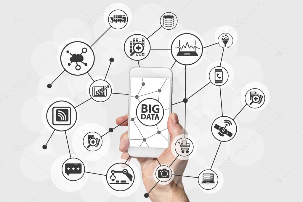 Big Data concept with hand holding modern smart phone