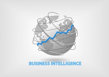 Business Intelligence (BI) concept vector with world clipart