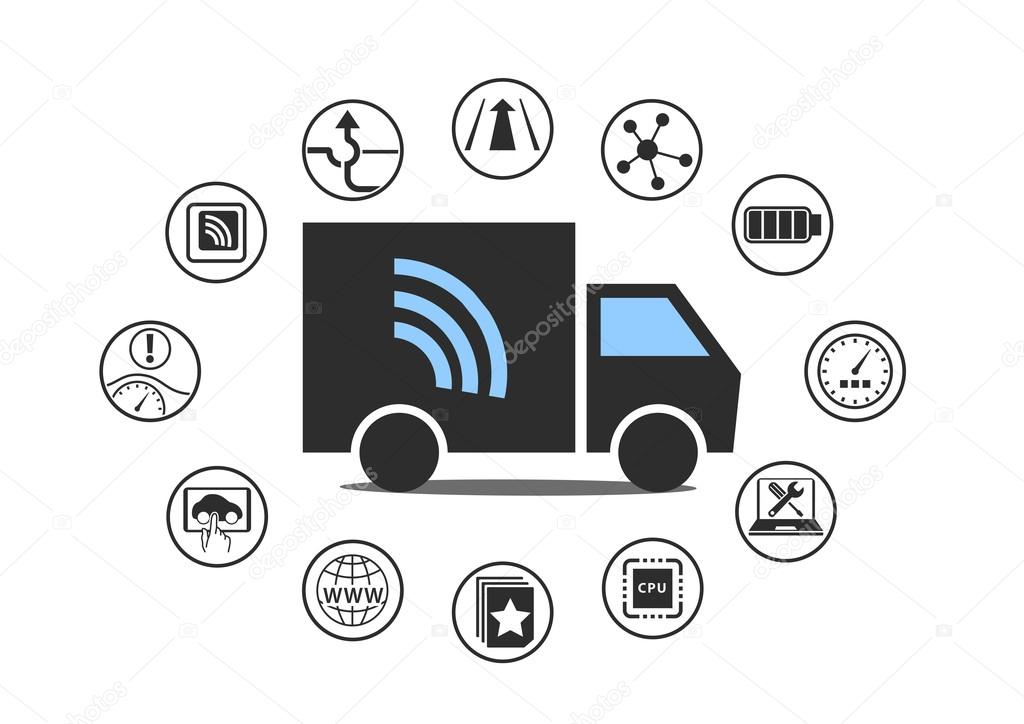 Connected car technology for logistics and trucks. Vector illustration.