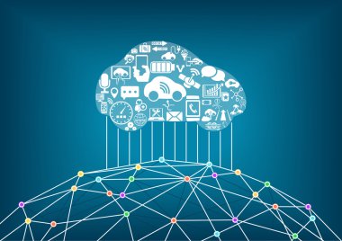 Bağlı araba ve Internet şey kavramının. Sürücüsüz otomobil world wide Web'e bağlı