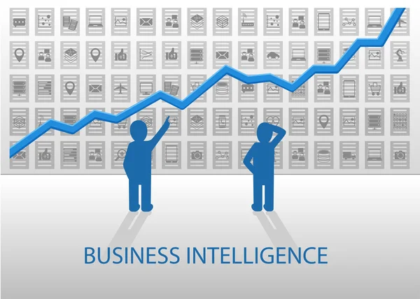 Business Intelligence illustratie. Analyseren van positieve grafiek — Stockvector