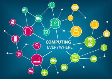 Cloud computing concept. Information technology vector background with connected devices