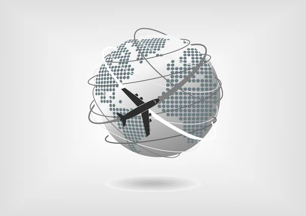 Векторная иллюстрация полета самолета по всему миру — стоковый вектор