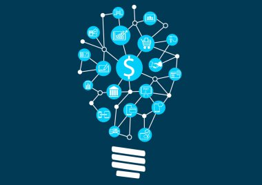 New digital technology within financial services business. Creative idea finding represented by light bulb. clipart