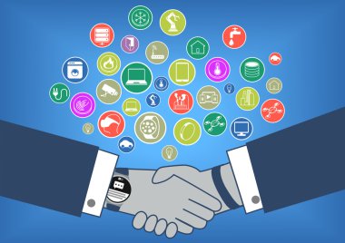 Düz tasarım da yeni teknoloji şeylerin internet ile el sıkışma