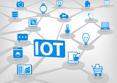 IOT (internet of everything) vector illustration. 3D connection of various objects and devices.