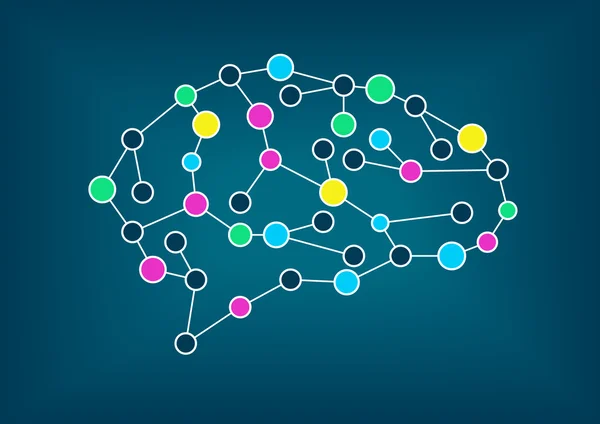 Ilustración vectorial del cerebro. Concepto de conectividad, aprendizaje automático, inteligencia artificial, sistemas inteligentes — Archivo Imágenes Vectoriales