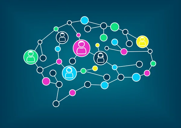 Swarm intelligence or crowd sourcing concept. Vector illustration of simplified brain with connections between nodes. — Stockový vektor