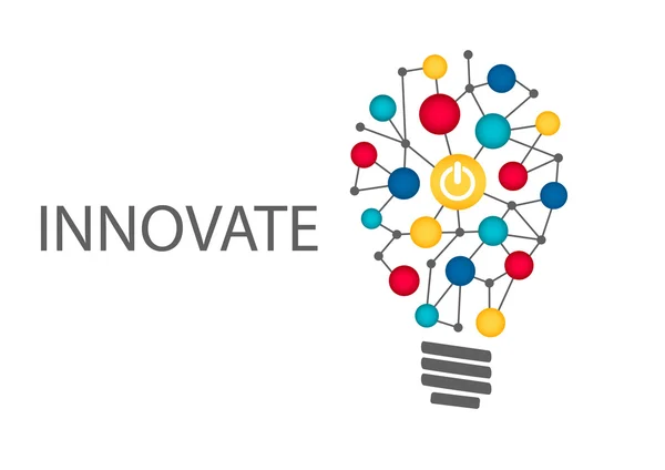 Инновационная бизнес-концепция. Электрическая лампочка с включенной кнопкой в качестве символа инноваций — стоковый вектор