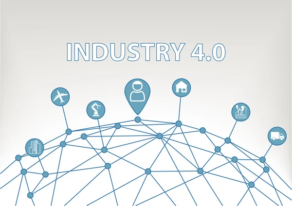 Industrie 4.0 vector illustratie achtergrond met wereld raster — Stockvector