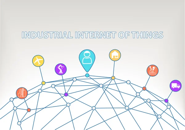 Internet industrial de las cosas de fondo con iconos de colores — Vector de stock