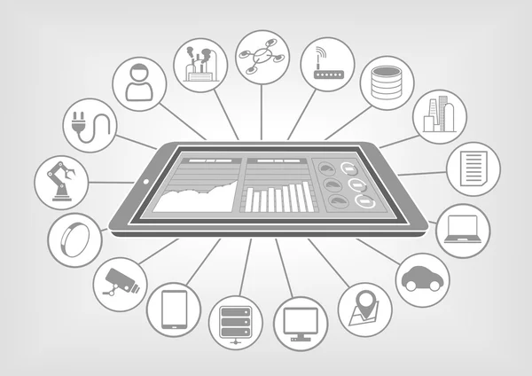 Düz vektör çizim büyük veri analytics şeylerin Internet — Stok Vektör