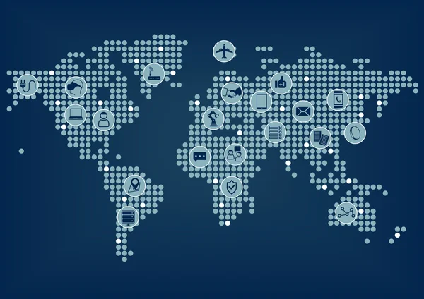Mapa mundial de Internet de las cosas (IoT) con dispositivos conectados — Vector de stock