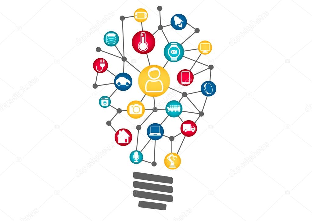 Internet of Things (IOT) concept. Vector illustration of light bulb representing machine learning and digitization