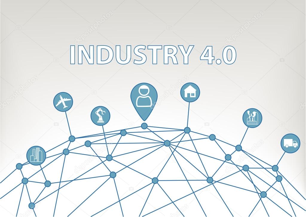 Industry 4.0 vector illustration background with world grid