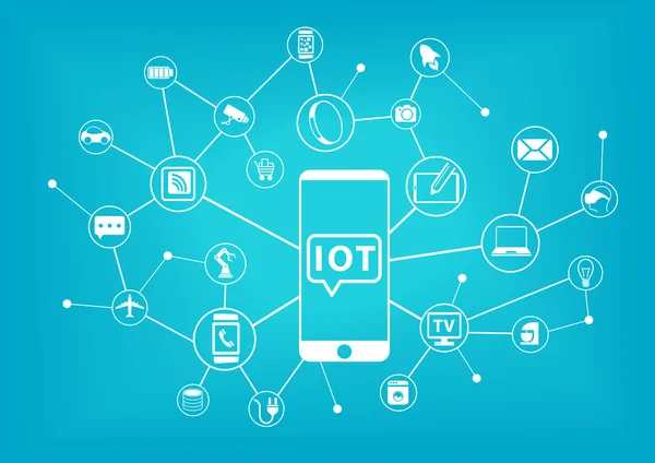 IOT (Internet delle cose) concetto. Telefono cellulare connesso a Internet di tutto . — Vettoriale Stock