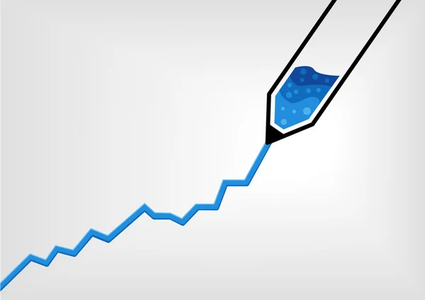 Pluma vector ilustración dibujo de una curva de crecimiento con tinta azul — Vector de stock