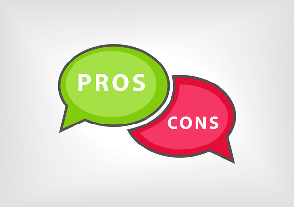 Pros versus cons as vector illustration with speech bubbles