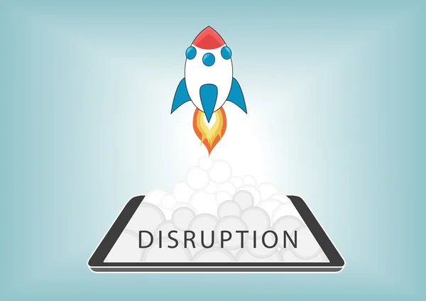 Nuevo concepto de modelo de negocio de disrupción digital con cohete — Vector de stock