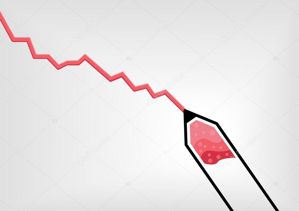 Vector illustration of red pen drawing declining negative chart