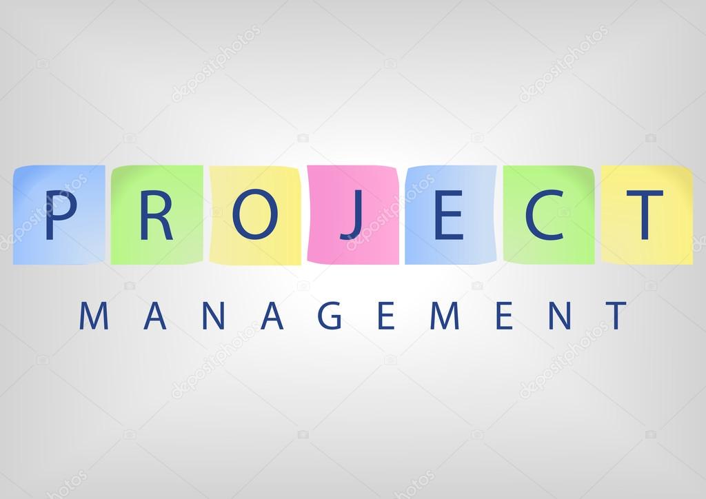 Project management title with colorful post-it notes