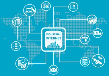 Endüstriyel Internet veya sanayi 4.0 Infographic. Vektör çizim farklı semboller kullanarak bağlı cihazlar için