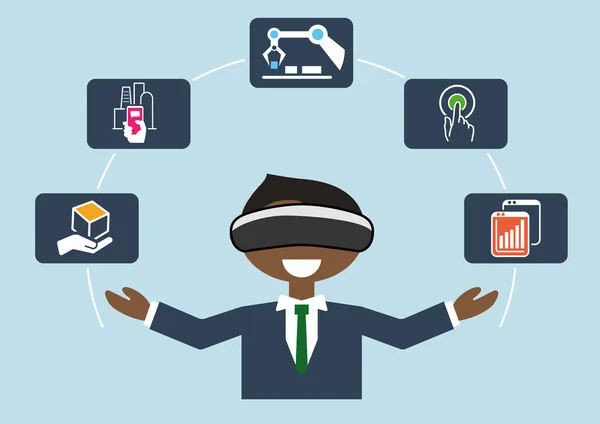Realidad virtual para internet industrial de las cosas (IOT) y automatización avanzada de procesos empresariales — Vector de stock