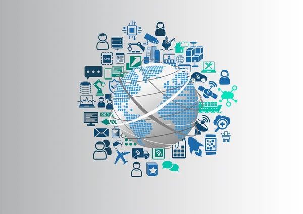 Online communicatieconcept in een digitale wereld via het internet — Stockvector