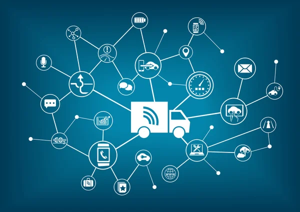 Infográfico de caminhões conectados inteligentes — Vetor de Stock