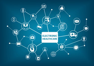 Elektronik Sağlık arka plan olarak vektör çizim sayısallaştırılmış hastanede