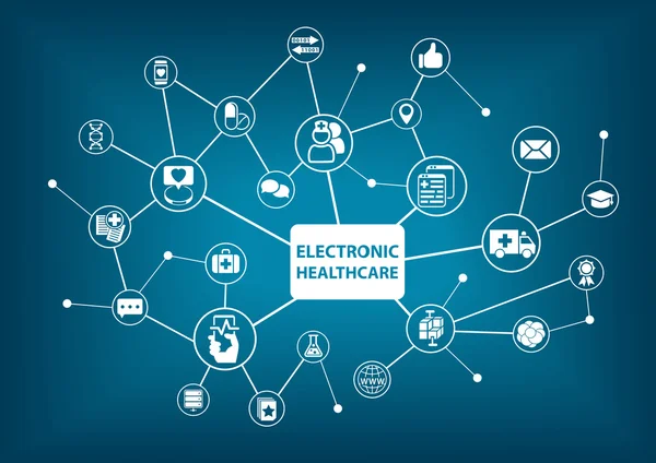 Antecedentes eletrônicos de saúde como ilustração vetorial em um hospital digitalizado —  Vetores de Stock