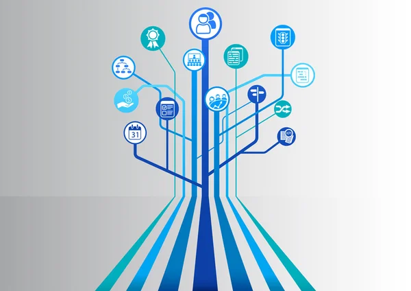 Project management conceptuele achtergrond als vectorillustratie met verschillende symbolen — Stockvector