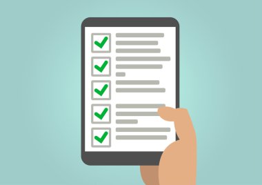 Yapılacaklar listesi kavramı el ile düzenlenen tablet ekranda kontrolleri ile tamamlanan görevler.