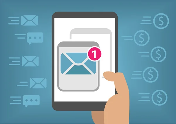 Online-E-Mail-Marketing für mobile Geräte wie Smartphones durch Versand von Newslettern — Stockvektor