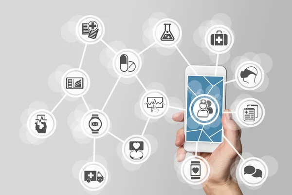 E-healthcare concept with hand holding smart phone — Stock Photo, Image