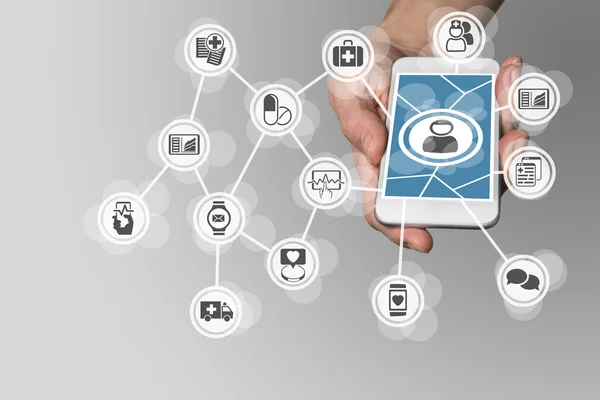 Digital e-healthcare in order to connect patients to medical services via smartphone — Stock Photo, Image