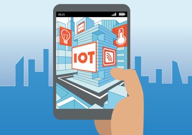 Internet şeyler (çok) ve mobilite kavramı vektör çizim olarak