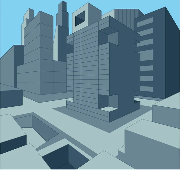 3 paisagem urbana dimensional como ilustração vetorial — Vetor de Stock