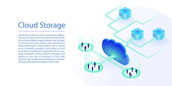 Molnlagringskoncept Som Webbplatsbanner Isometrisk Vektor Illustration Ett Datacenter Molnet — Stock vektor