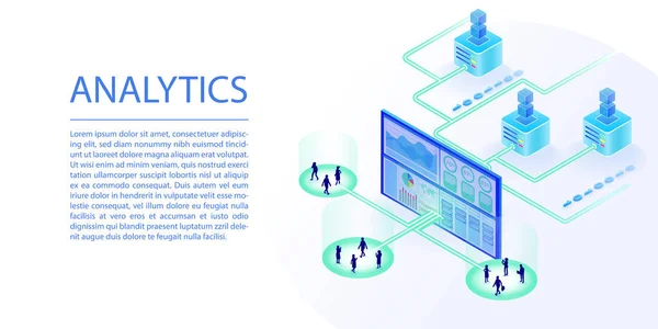 Data Analysis Analytics Concept Web Banner Isometric Vector Illustration Data — 图库矢量图片