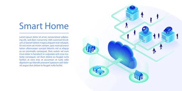 Conceito Casa Inteligente Como Banner Web Ilustração Vetorial Isométrica Casas —  Vetores de Stock